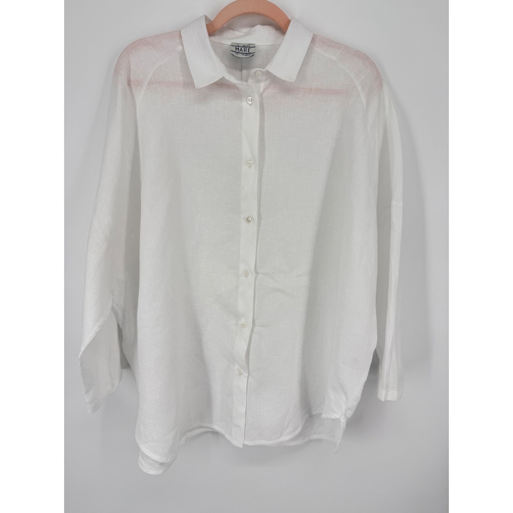 Mare St. Barth St. Tropez Button Down Women M/L 42 White Linen Oversized VTG